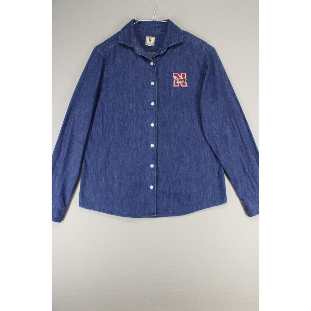 Gear For Sports Denim Button Down Shirt Womens M Nebraska Huskers Collegiate